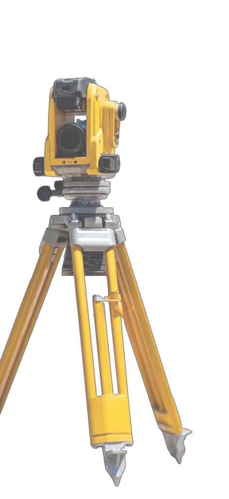 A yellow surveying instrument mounted on a tripod for measuring land and elevations.