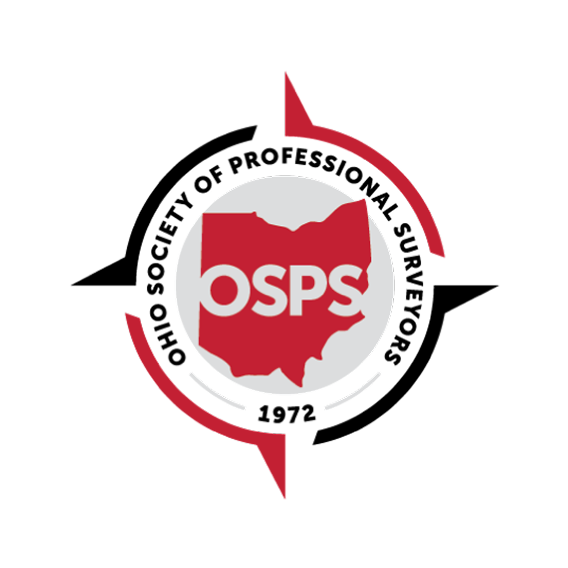 A circular red, white, and black logo representing a professional surveying society.